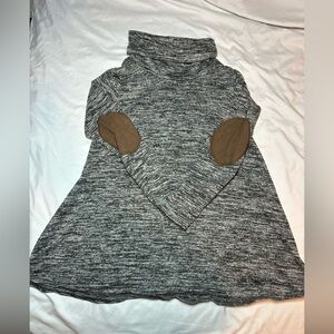 Cozy Gray Turtleneck Sweater with Brown Elbow Patches